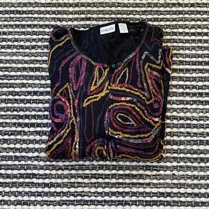 🌿Chicos Womens Black Paisley Sheer Colorful Embroidered Zip Jacket 3